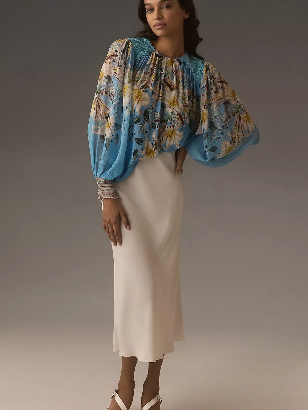 Anthropologie Blue Floral Billowy Blouse